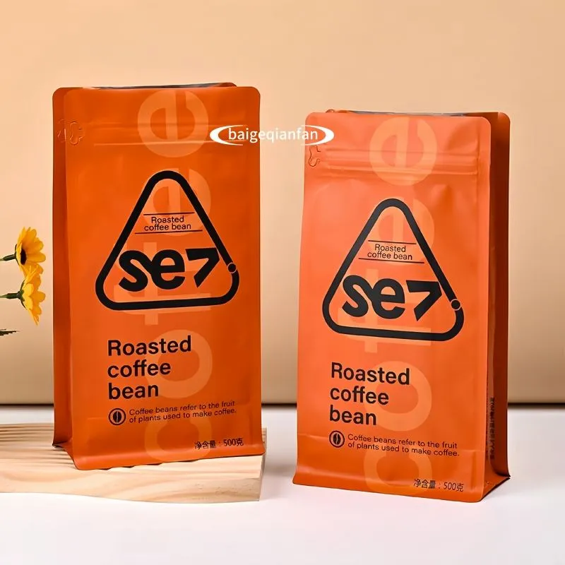 Öko -Flachboden -Taschen Zinnkrawatte Packung benutzerdefinierte kompostierbare biologisch abbaubare Kaffee Kaffee Verpackungstasche mit Ventil und Reißverschluss